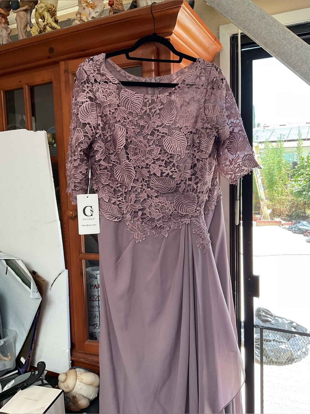 CHIC SEW Elegant Lace & Chiffon Evening Dress in Dusty Lavender by C